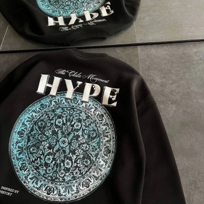 Üç İplik Bisiklet Yaka Baskılı SweatShirt - Siyah -