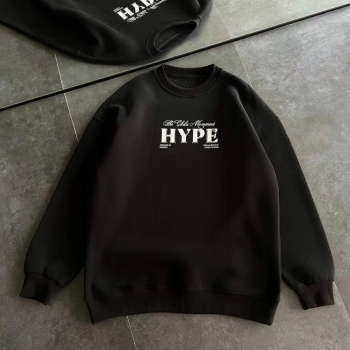 Üç İplik Bisiklet Yaka Baskılı SweatShirt - Siyah -