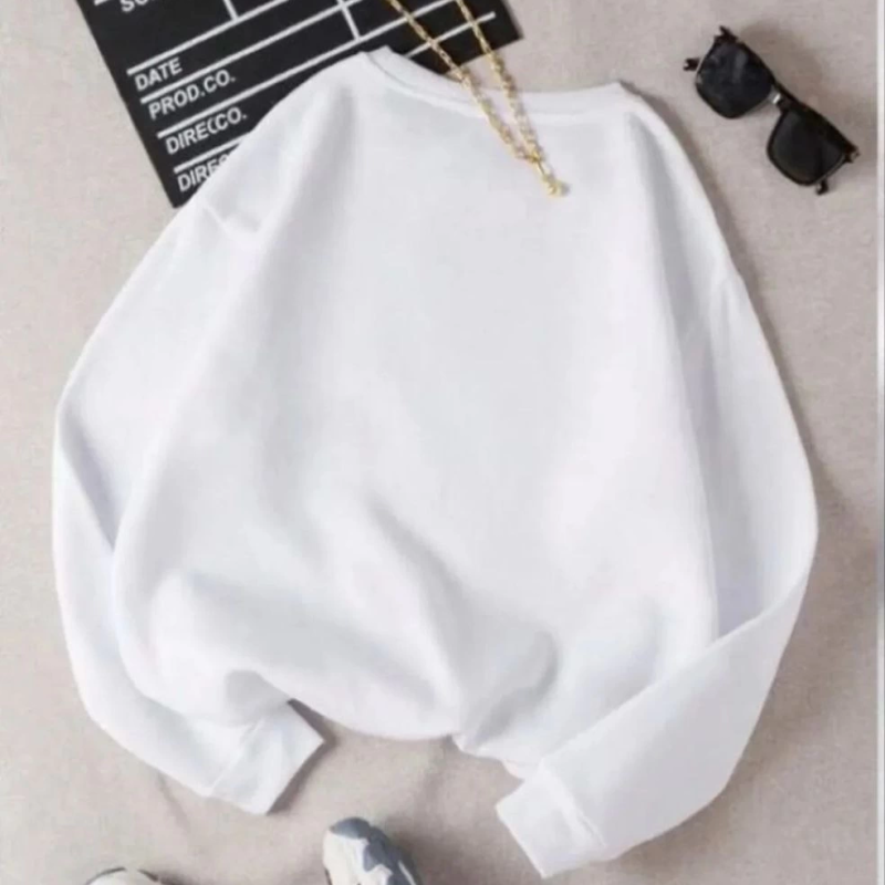 Üç İplik Biskilet Yaka SweatShirt - Beyaz -