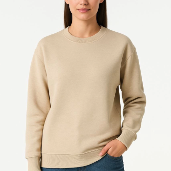 Üç İplik Düz Bisiklet Yaka SweatShirt - Bej -