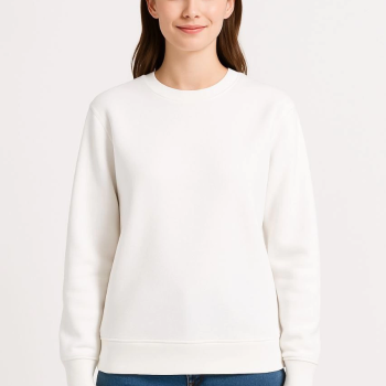 Üç İplik Düz Bisiklet Yaka SweatShirt - Beyaz -