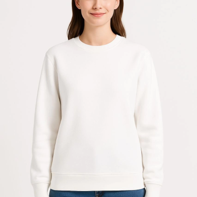 Üç İplik Düz Bisiklet Yaka SweatShirt - Beyaz -