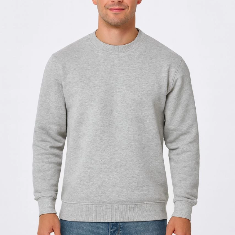 Üç İplik Düz Bisiklet Yaka SweatShirt - Gri -