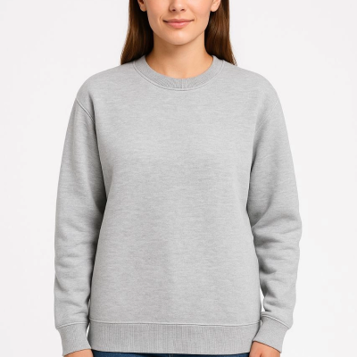 Üç İplik Düz Bisiklet Yaka SweatShirt - Gri -