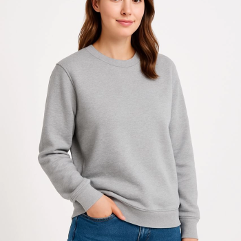 Üç İplik Düz Bisiklet Yaka SweatShirt - Gri -