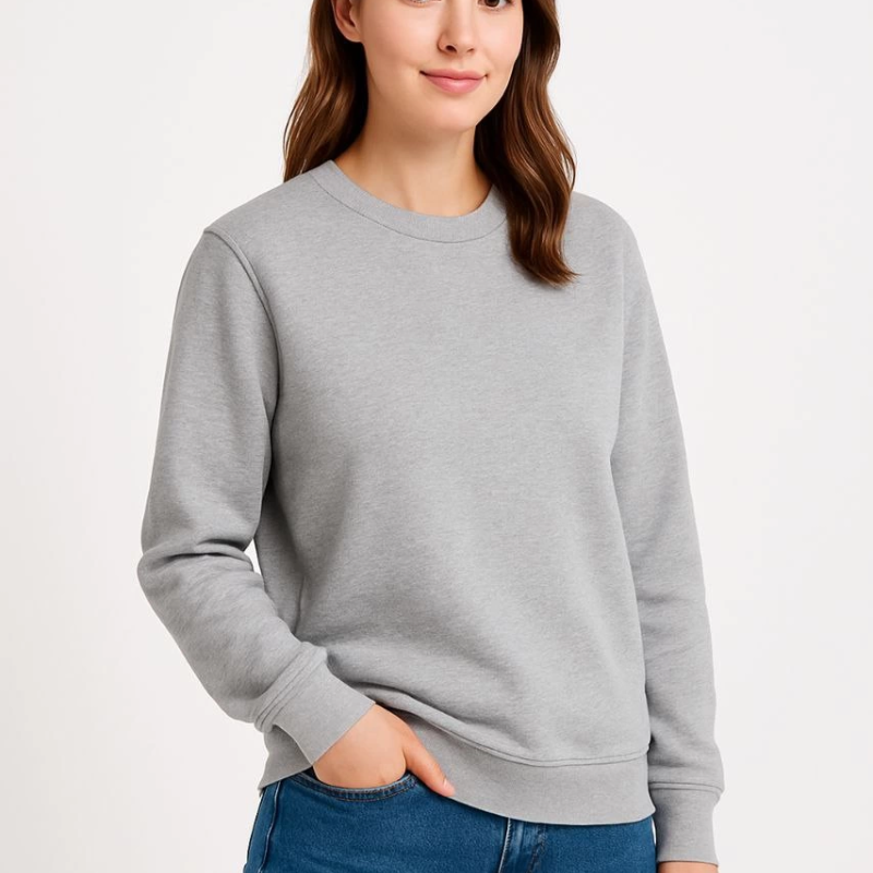 Üç İplik Düz Bisiklet Yaka SweatShirt - Gri -