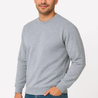 Üç İplik Düz Bisiklet Yaka SweatShirt - Gri -