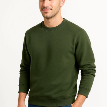 Üç İplik Düz Bisiklet Yaka SweatShirt - Haki