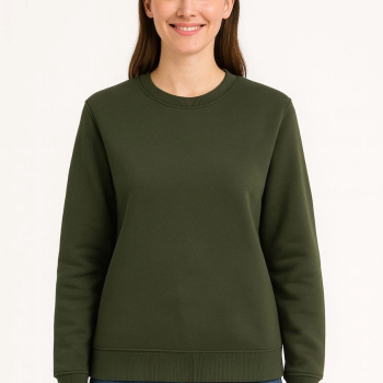 Üç İplik Düz Bisiklet Yaka SweatShirt - Haki