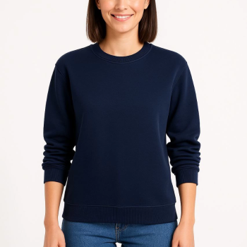 Üç İplik Düz Bisiklet Yaka SweatShirt - Lacivert