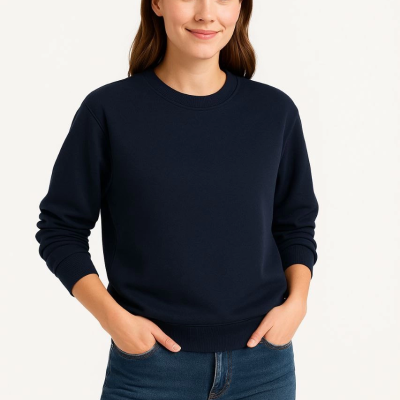 Üç İplik Düz Bisiklet Yaka SweatShirt - Lacivert