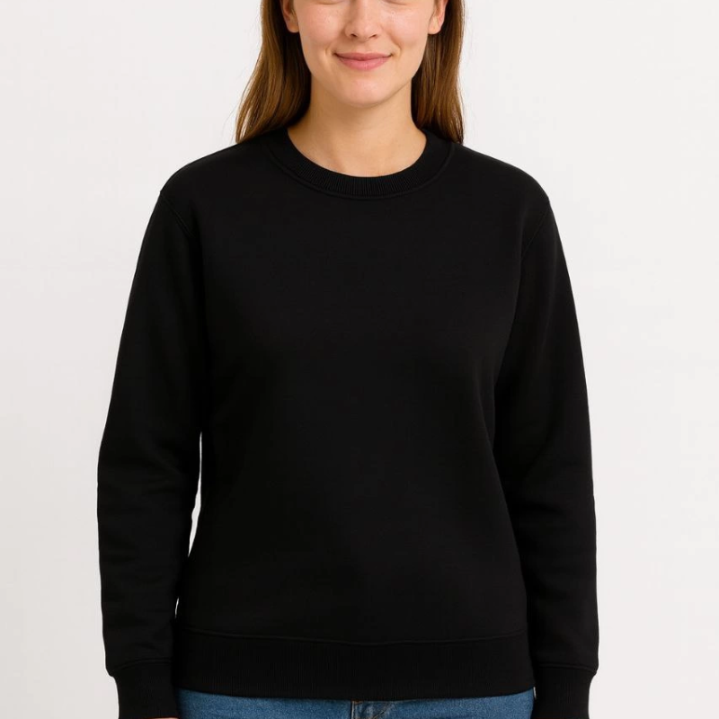 Üç İplik Düz Bisiklet Yaka SweatShirt - Siyah -