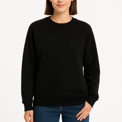 Üç İplik Düz Bisiklet Yaka SweatShirt - Siyah -