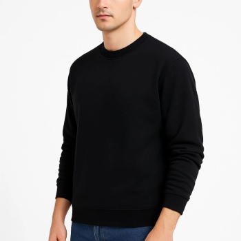 Üç İplik Düz Bisiklet Yaka SweatShirt - Siyah -