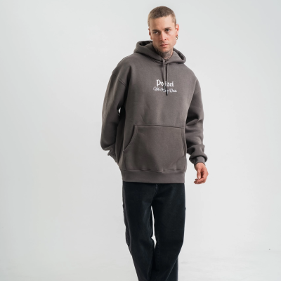 Üç İplik Kapşonlu Dijital Patchli SweatShirt - Füme -