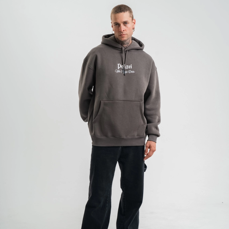 Üç İplik Kapşonlu Dijital Patchli SweatShirt - Füme -