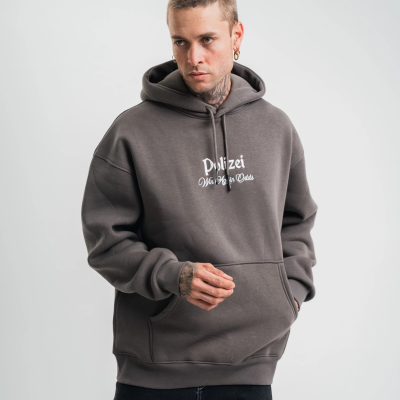 Üç İplik Kapşonlu Dijital Patchli SweatShirt - Füme -