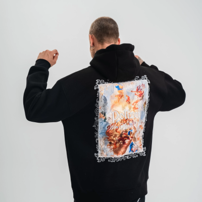 Üç İplik Kapşonlu Dijital Patchli SweatShirt - Siyah -