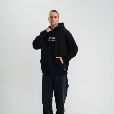 Üç İplik Kapşonlu Dijital Patchli SweatShirt - Siyah -