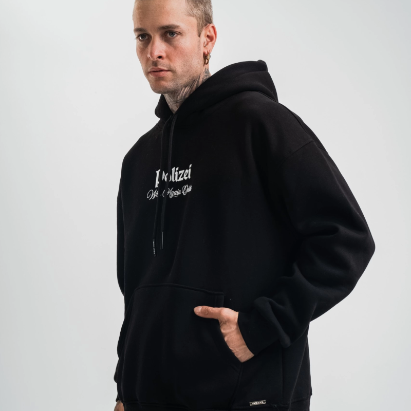 Üç İplik Kapşonlu Dijital Patchli SweatShirt - Siyah -