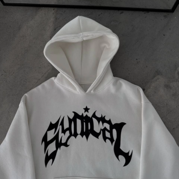 Üç İplik Kapüşonlu Baskılı Oversize SweatShirt- Beyaz -