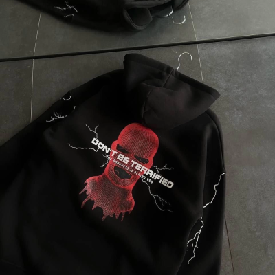 Üç İplik Kapüşonlu Baskılı Oversize SweatShirt- Siyah