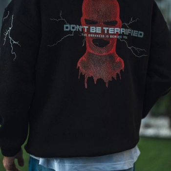 Üç İplik Kapüşonlu Baskılı Oversize SweatShirt- Siyah