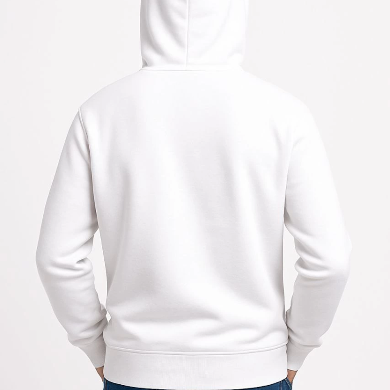 Üç İplik Kapüşonlu Kanguru Cepli SweatShirt hoodie - Beyaz -