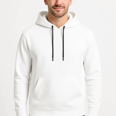 Üç İplik Kapüşonlu Kanguru Cepli SweatShirt hoodie - Beyaz -