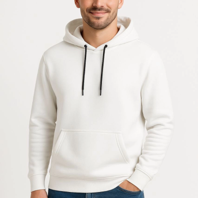 Üç İplik Kapüşonlu Kanguru Cepli SweatShirt hoodie - Beyaz -
