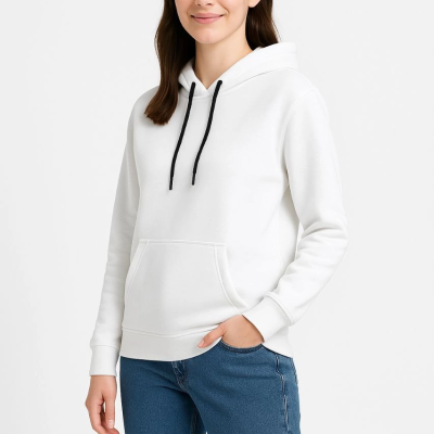 Üç İplik Kapüşonlu Kanguru Çepli SweatShirt hoodie - Beyaz -