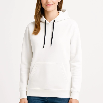 Üç İplik Kapüşonlu Kanguru Çepli SweatShirt hoodie - Beyaz -