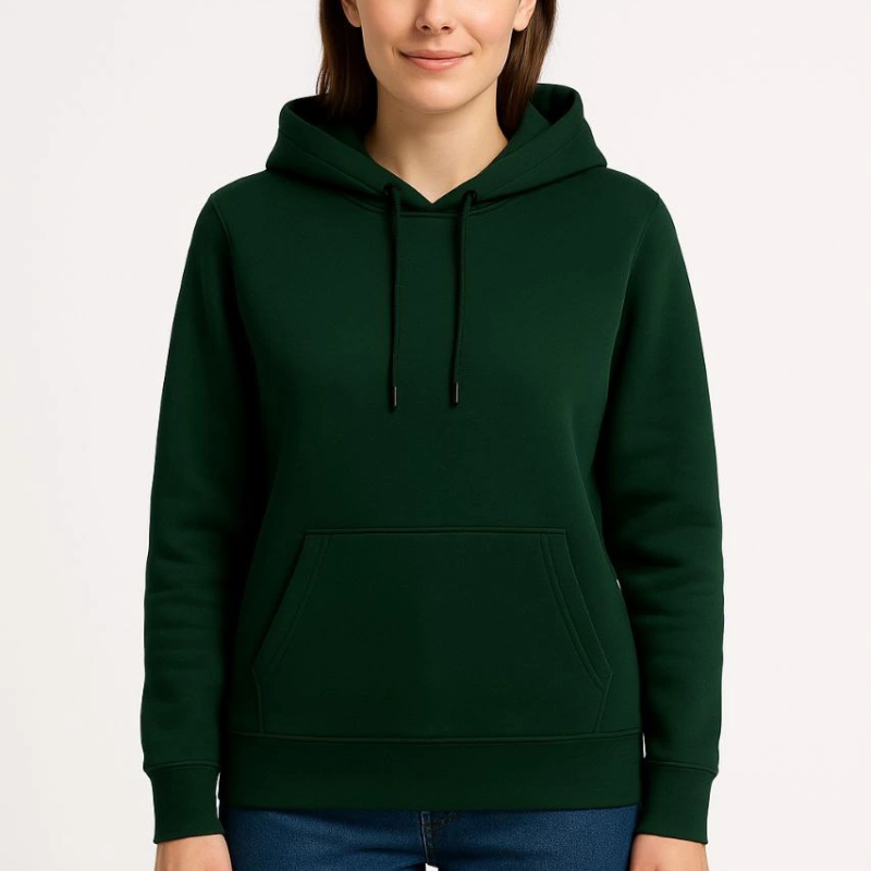 Üç İplik Kapüşonlu Kanguru Cepli Sweatshirt hoodie - Haki -