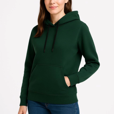 Üç İplik Kapüşonlu Kanguru Cepli Sweatshirt hoodie - Haki -