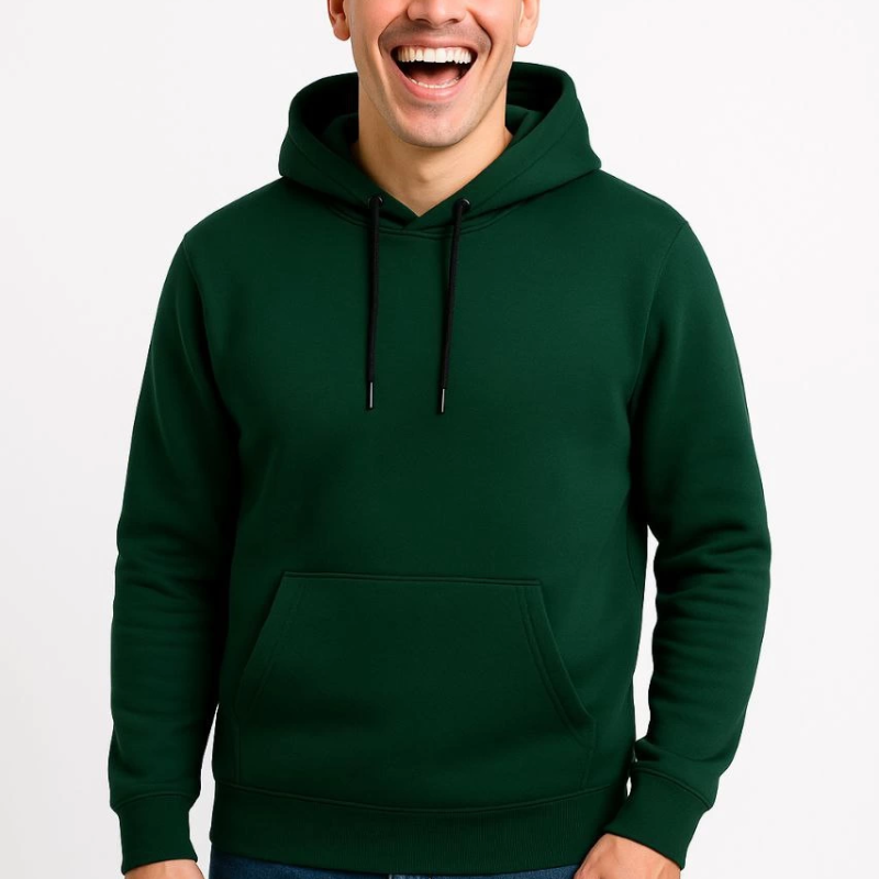 Üç İplik Kapüşonlu Kanguru Cepli SweatShirt hoodie - Haki -