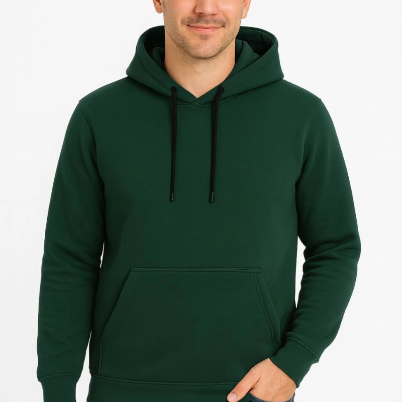 Üç İplik Kapüşonlu Kanguru Cepli SweatShirt hoodie - Haki -