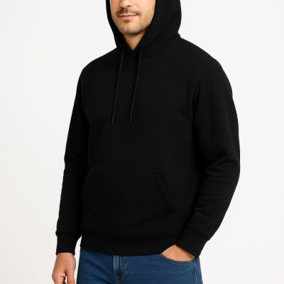 Üç İplik Kapüşonlu Kanguru Cepli SweatShirt hoodie - Siyah -