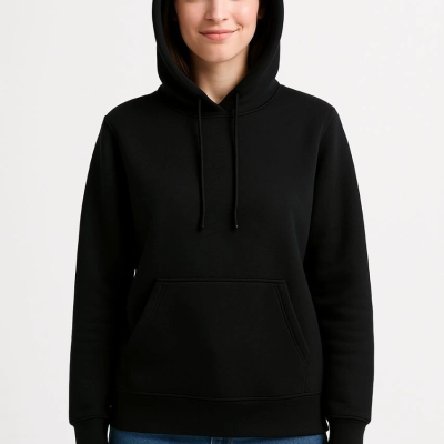 Üç İplik Kapüşonlu Kanguru Cepli Sweatshirt hoodie - Siyah -