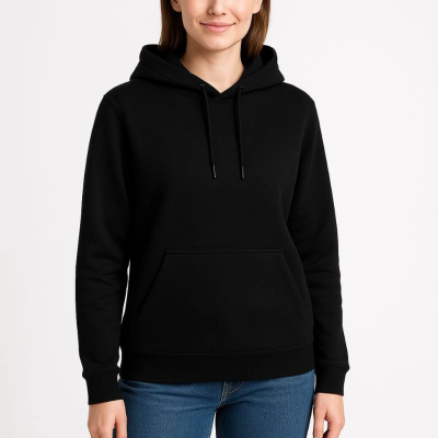 Üç İplik Kapüşonlu Kanguru Cepli Sweatshirt hoodie - Siyah -