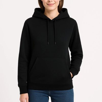 Üç İplik Kapüşonlu Kanguru Cepli Sweatshirt hoodie - Siyah -