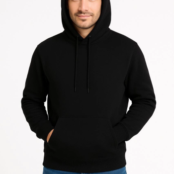 Üç İplik Kapüşonlu Kanguru Cepli SweatShirt hoodie - Siyah -