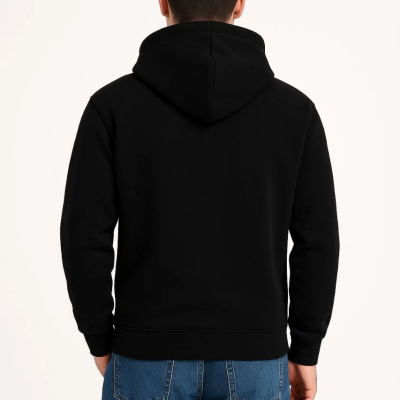Üç İplik Kapüşonlu Kanguru Cepli SweatShirt hoodie - Siyah -