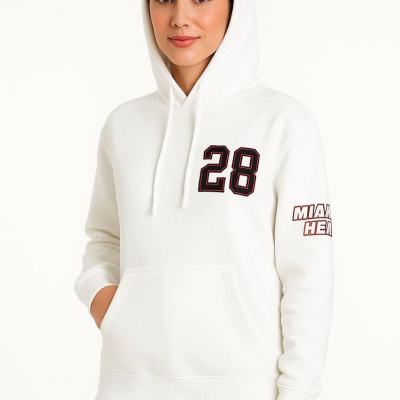 Üç İplik Kapüşonlu Ön ve Arka Baskılı SweatShirt hoodie - Beyaz -