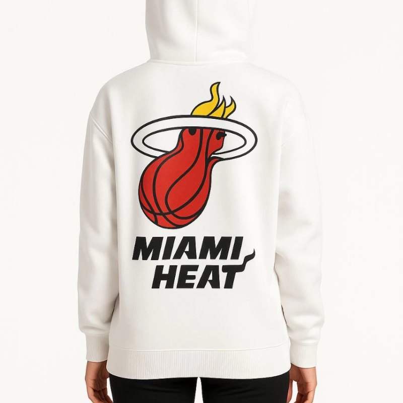 Üç İplik Kapüşonlu Ön ve Arka Baskılı SweatShirt hoodie - Beyaz -