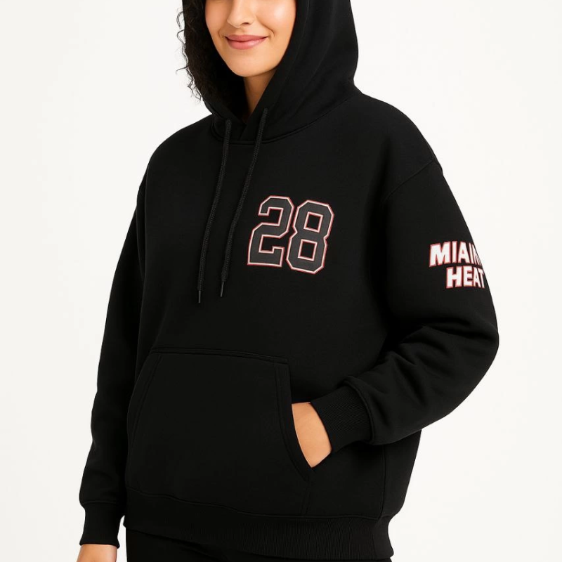 Üç İplik Kapüşonlu Ön ve Arka Baskılı SweatShirt hoodie - Siyah -