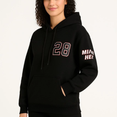 Üç İplik Kapüşonlu Ön ve Arka Baskılı SweatShirt hoodie - Siyah -