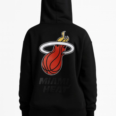 Üç İplik Kapüşonlu Ön ve Arka Baskılı SweatShirt hoodie - Siyah -