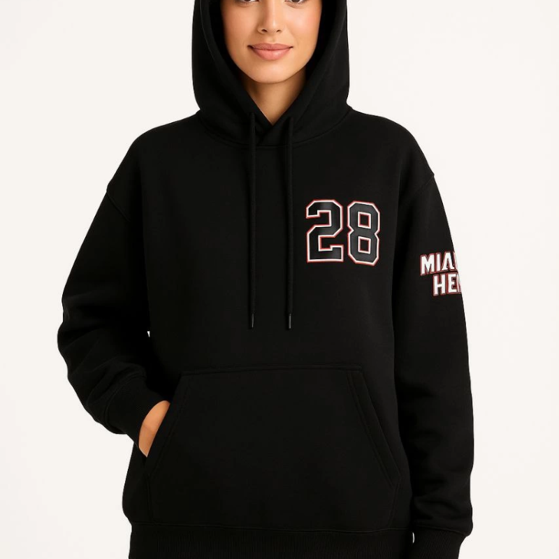 Üç İplik Kapüşonlu Ön ve Arka Baskılı SweatShirt hoodie - Siyah -