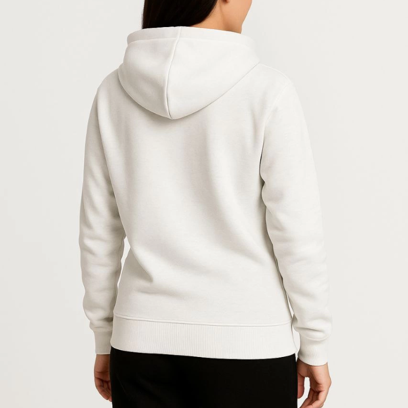 Üç İplik Kapüşonlu Tam Fermuarlı Kanguru Çepli SweatShirt Hoodie - Beyaz -