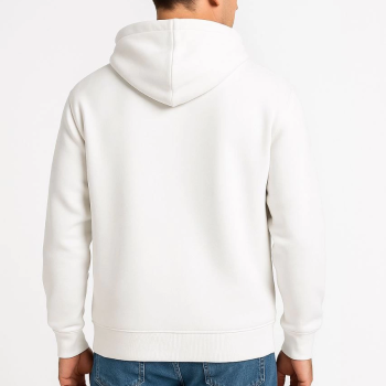 Üç İplik Kapüşonlu Tam Fermuarlı Kanguru Cepli SweatShirt Hoodie - Beyaz -